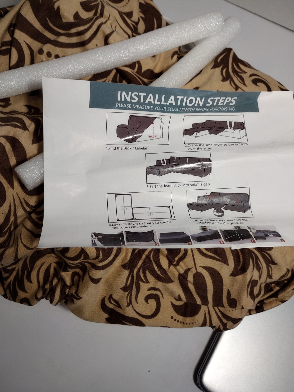 Damask Pattern Sofa Cover with Installation Instructions